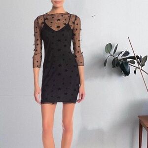 🖤 Astr Black Star Mesh Mini Dress